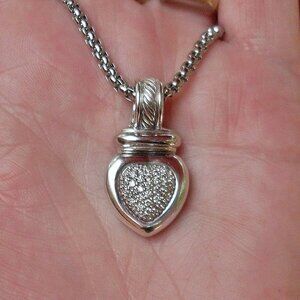 Retired David Yurman Diamond Heart Pendant w/Chain - 18K/925 - Gift Boxed